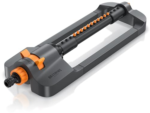 Brandson - Rasensprenger Viereckregner 3/4 Zoll – 17 Düsen (6 separat einstellbar) – für große Flächen – Oszillation 20° bis 140° – Sprengweite bis 15 m - Schnellkupplungsadapter - Garten Rasensprinkl