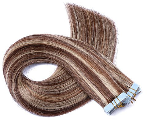 Tape In - On Hair Extensions - # 4/24 GESTRÄHNT - 50cm - 20 Tressen je 4cm Breit / 2,5g - 100% Remy Echthaar Haarverlängerung/Extention mit Klebeband Tressen by NOVON Hair Extentions