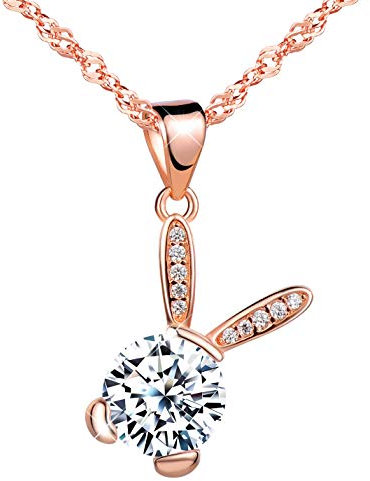 Unendlich U Süße Hase Häschen Damen Mädchen Halskette 925 Sterling Silber Zirkonia Anhänger Kette mit Anhänger, Rosegold