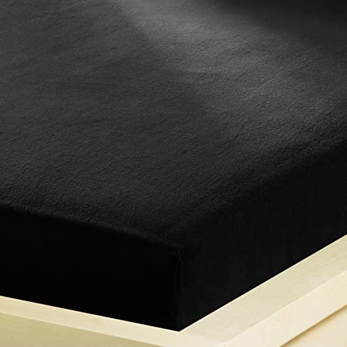 G BETTWARENSHOP – Inkontinenz Spannbettlaken mit Nässeschutz – wasserdicht aus weichem Feinbiber – 2in1 Spannbetttuch & Matratzenschutz 140x200-160x200 cm schwarz