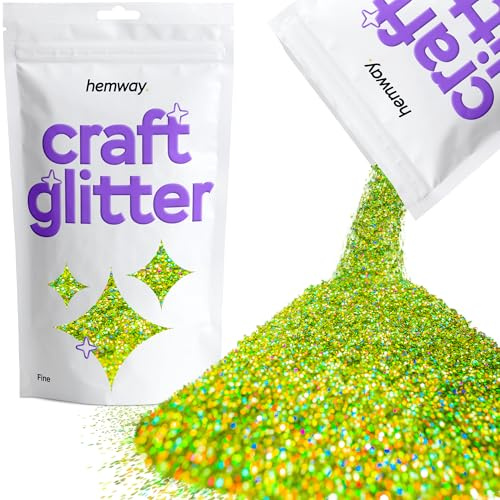 Hemway Craft Glitter Lime Green Holographic 100g Fine Glitter | for Crafts, Resin, Cosmetic, Nail, Face, Body, Festival, Tumblers, Art, Candle, Crafting