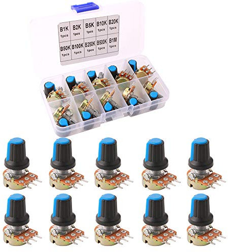 QitinDasen 10Pcs Premium WH148 Potentiometer, B Typ Potentiometer, Linear Taper Potentiometer, 3 Terminal Drehpotentiometer mit Knaufkappe (B1K～B1M Ohm)