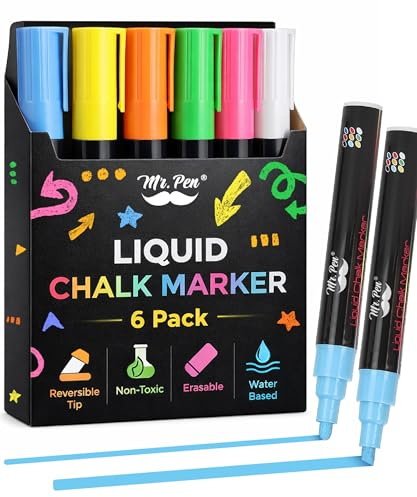 Mr. Pen- Liquid Chalk Markers, 10 Pack, Reversible Tip, Vibrant Colors, Erasable Chalk Marker, Non-Toxic Water-Based Chalkboard Markers for Window and Glass, Washable Window Paint Marker