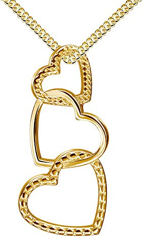 JEVELION Goldkette 3-Herzen Anhänger 333 Gelbgold 8 Karat / 8K Gold für Damen Mit Kette Länge 60 cm