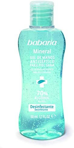 Babaria - Gel Hidroalcoholico Manos Mineral, Gel Hidroalcoholico Para El Bolso, Spray Desinfectante, Ácido hialurónico, Zinz y Magnesio, 50ml