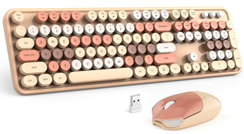 MOFII Wireless Keyboard and Mouse Combo, Milk Tea Colorful Round Key Typewriter Keyboards, 2.4G Full Size Keyboard and Cute Wireless Mice, USB Receiver Plug and Play, for Laptop, PC, Windows