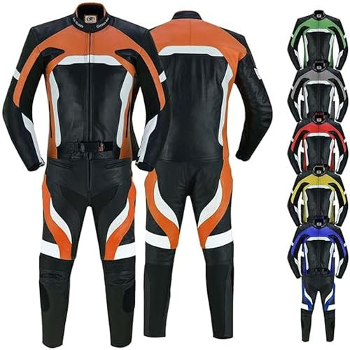 German Wear 2-teiler Motorradkombi Biker lederkombi aus Rindsleder, 52/L, Orange