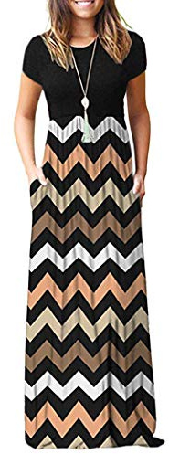 AUSELILY Femmes Maxi Robe Madame Manches Courtes été Casual Longue Robe avec Poche