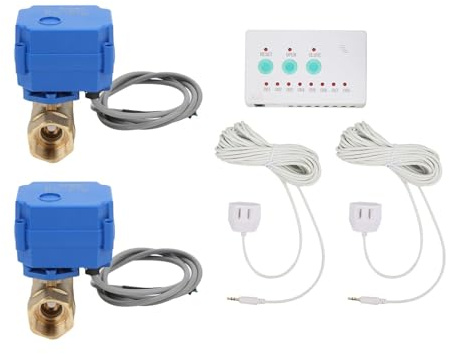 Water Leak Shut Off Valve System for 1/2 Inch Pipes, Dual BSP Valves with Alarm & Visual Alerts, Protection for Laundry, Water Heaters, Bathrooms