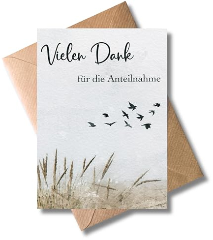 10x Danksagungskarten Trauer - Klappkarte Danksagung Friedlicher See mit Vögeln - Dankeskarten (DIN A6)