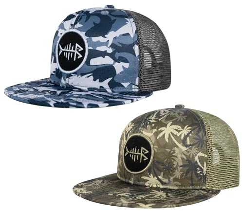 Bassdash Berretto da Camionista a Tesa Piatta da 2 Pezzi Cappello Snapback Regolabile con Retro in Rete per Uomo Donna Caccia da Pesca