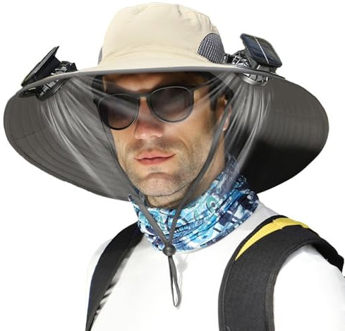Sombrero de ala ancha con ventilador solar, sombrero de pesca de ala ancha, sombrero de protección solar para hombre, sombrero de pesca solar al aire libre, carga solar y USB, sombrero de protección