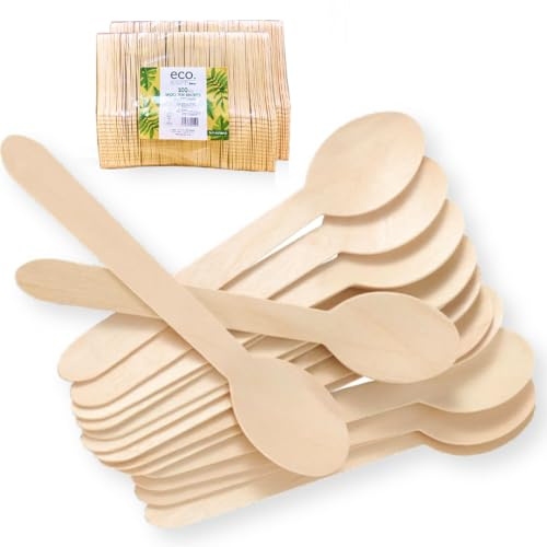 Clearly 1000 Wooden Disposable Spoons, Eco Friendly Biodegradable Compostable 16.5cm Cutlery | Ideal for Picnic, Party, BBQ, Restaurant, Home Daily Use