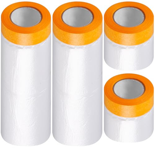 80M Abdeckfolie mit Klebeband, 4er Set Klebeband mit Folie(55cm x 20 m x 2 Stück; 150cm x 20m x 2 Stück), Maler Abdeckfolie, Abklebeband mit Folie, Malerkrepp mit Folie, Innen- und Außenbereich
