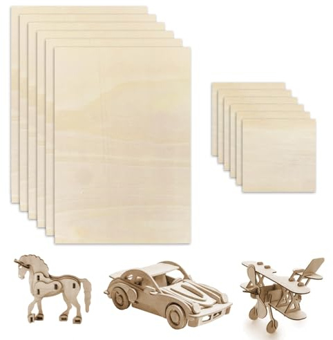 12 pannelli in compensato non finiti, 30 x 20 x 1,5 cm, 10 x 10 x 1,5 cm, in legno di tiglio, rettangolari, sottili, per progetti artigianali, intaglio, incisione e incisione