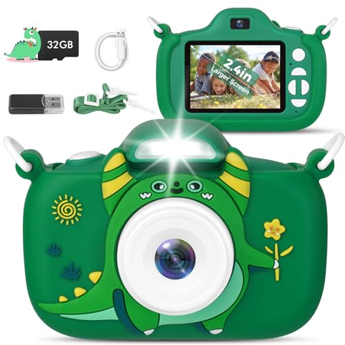 Kids Camera with Flashlight & 2.4in Screen, 1080P Dual Lens Toddler Camera - Christmas Birthday Gift for 3-12 Year Old Girls Boys, Kids Digital Camera with 32GB Card & Shockproof Case
