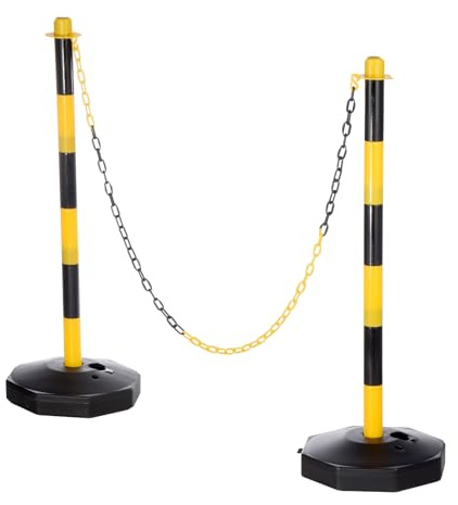 PATIKIL 2Pcs Traffic Delineator Post Barrier with Fillable Base, 5ft Plastic Chain Safety Barriers for Outdoor Indoor Crowd Control Stanchion Construction Parking Lot, Black/Yellow
