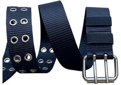 Mewtush Cinturón de Nylon, Cinturón de Malla de Nylon Unisex con Doble Hebilla Metálica, Cinturon Negro Ajustable Estilo Punk para Hombre y Mujer, para Jeans, Moda Urbana y Disfraces de Halloween
