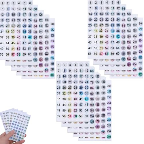 BOBOZHONG Adesivi Numerici 1-300 – 15 Fogli (900 Etichette) – Piccole Etichette Rotonde Autoadesive in Vinile, Impermeabili e Riflettenti – Per Ufficio, Scuola, Magazzino, Strumenti (0.4 Pollici)