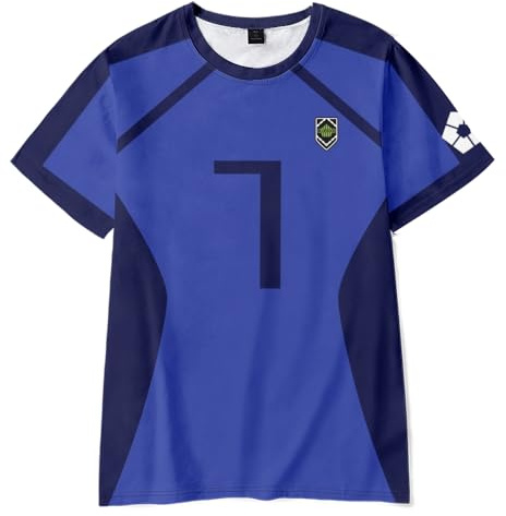 DEXSHUN Maglietta Seishiro Nagi Anime Isagi Yoichi/Rin Itoshi/Bachira Meguru Cosplay Maglietta da Calcio Uniforme Sportiva con Collo Tondo Stile Manga Top Sportivo per Donne e Uomini, M