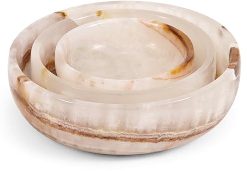 SPESHSTONES Set di 3 Ciotole in Marmo Fatte a Mano in Onice Crema, Ciotole da Miscelazione e Set di Piatti per Cucina e Sala da Pranzo - Piccoli Piatti da Portata, Mini Ciotola, Piatto per Salsa in