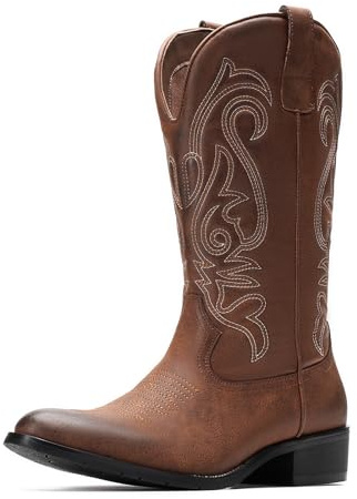 TruVeld Mens Cowboy Boots with Pointed Toe in Brown Retro Western Style and Embroidery Botas Vaqueras para Hombre