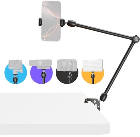 SMALLRIG 22 Magic Arm mit klemme, Überkopf-Handyhalterung, Flexible Tischkamerahalterung mit 1/4-Schraube, für iPhone, DSLR, Action-Kamera, Videoleuchte, Webcam, Mikrofon -5624