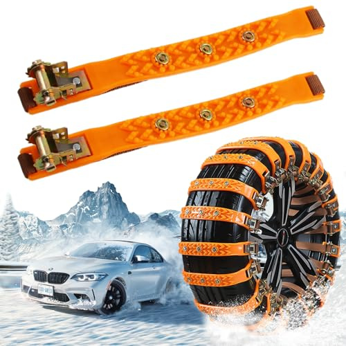 SilverChry Schneeketten, Notfall-Anti-Rutsch-Universal-Autoreifenketten, 2 Stück Wiederverwendbare Auto Schneeketten,Geeignet für Pkw/Geländewagen/Lkw/Suv, Einsetzbar Auf Schnee, Schlamm, Regenstraßen