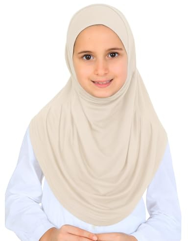 Prien Ready To Wear Hijab For Girls, Soft Viscose Muslim Scarf For Kids, Instant Islamic Clothing For Women For Ramadan, Eid (Beige)