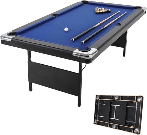 GAOMON 6/7 Foot Pool Table, Portable Billiard Tables, Foldable Small Pool Table, Mesa De Billar Includes Full Set of Billiard Balls, 2 Cue Sticks, Chalk & Felt Brush for Family Game Room Blue
