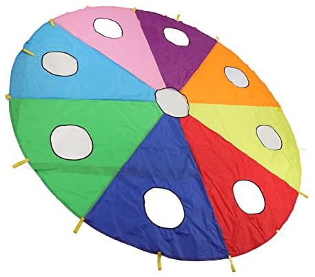ACOGEDO Outdoor Kids Umbrella Parachute Game Inflatable Stick Play Set with 9 Holes for Group Activities