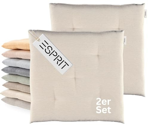 Esprit 2er Set Sitzkissen Stuhl 40x40cm Beige - Bequeme Stuhlkissen für Esszimmer & Küche - waschbar bis 30°C - Öko-Tex - Sitzauflage für Gartenmöbel, Sitzpolster, Bank, Bürostuhl & Boden