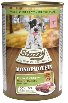 Stuzzy Dog Monoprotein Puppy Kalb, Hundefutter nass für Welpen, 6 Dosen x 400 g, 2.4 kg