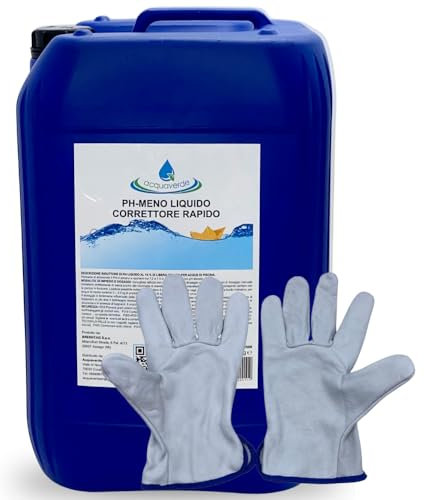 acquaverde | Ph - Meno Correttore Liquido, Regolatore e Abbattitore di Ph per Manutenzione Acqua di Piscina, Consigliato anche per Dosatori Automatici, 25 kg + Set di Guanti