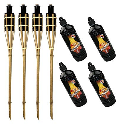 Moritz 4 x bambufacklor fackla 90 cm standard natur 4 x 1 000 ml lampolja trädgårdsfackla oljefackla trädgårdsdekoration oljelampa gångljus