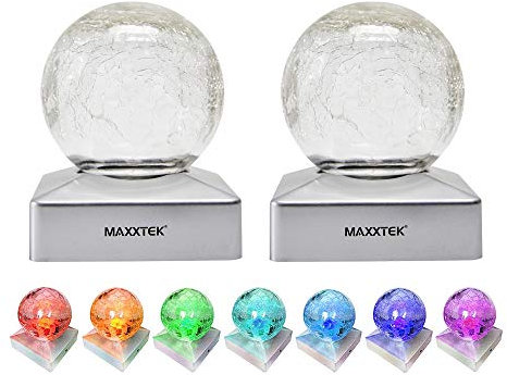 Maxxtek® Solar LED Crackle Ball Garden Post Deck Cap Lights Outdoor Fence Lights (Colour Changing, 2 Pack)