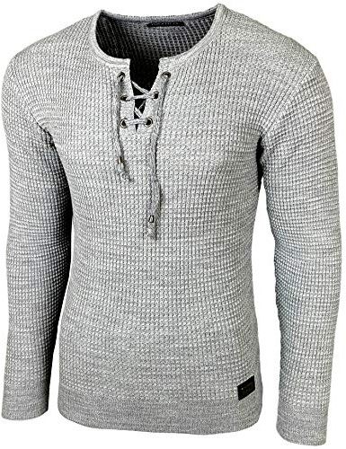 Baxboy Maglione da uomo, slim fit, girocollo, collo rotondo, moderno a maniche lunghe in maglia fine BB-52132, grigio., M