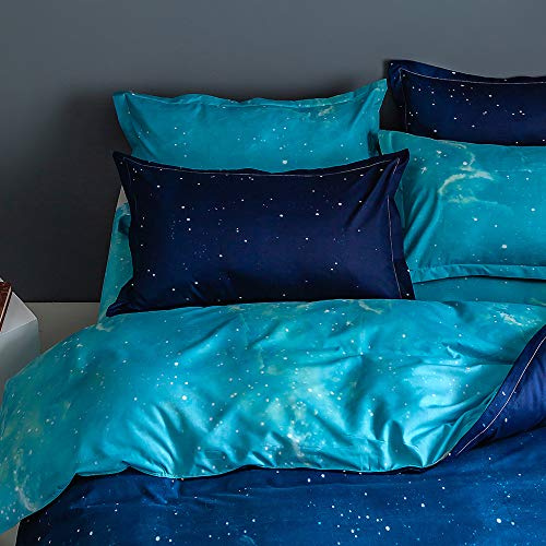 Morbuy Set Copripiumino in Microfibra di 3 Pezzi, Set Biancheria da Letto di Universo Stampa, Sacca Copripiumino per Letto Matrimoniale Piazza e Mezza Singolo (Cielo Stellato,220x240cm)