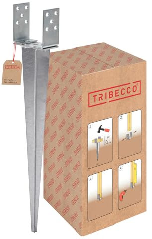 TRIBECCO Einschlag-Bodenhülse U-Form für Vierkant-Holzpfosten Stützenschuh verstellbar bis 140 mm Länge 700 mm U-Pfostenträger zum Einschlagen in den Boden feuerverzinkter Stahl
