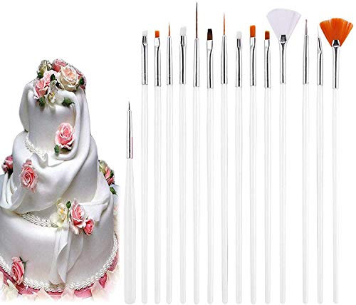 Voarge Set di 15 pennelli da pittura per torte, fondente, pasticceria e decorazione per il fai da te, set di strumenti per bricolage, fondente, torte e pennelli