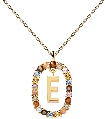 P D PAOLA - Letter E Necklace - 925 Sterling Silver 18k Gold Plated - Jewellery for Women
