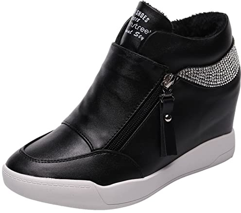 rismart Kvinnor Kil Plattform Stövel Snyggt Sneakersskor Svart Päls,36 EU
