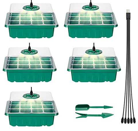 Mini Serra Germinazione Riscaldata, Piantine Vassoio di Germinazione con Luci a LED, umidità Regolabile Vassoi per Propagatore di Semi con Coperchio E Base, per Crescita delle Piante(Color:Verde)