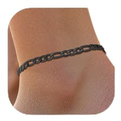 Richsteel Bracelets de Cheville Bijoux pour Homme Femme Chaîne Figaro Largeur de 6MM Acier Inoxydable 21CM Long Blanc