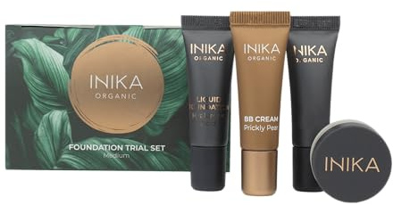 INIKA Organic Foundation Trial Set, Natural Mineral essentials kit, Vegan, Cruelty-Free, Paraben-Free, Rich in Antioxidants and Essential Fatty Acids, Comes in Sustainable Packaging - Medium