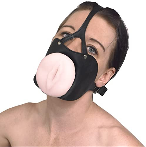 Honeylust - Erniedrigung mit dem BDSM Mundknebel + Silikon Vagina Muschi - abschließbarer Mouth Gag für Oralsex - Fetisch Taschenmuschi Masturbator