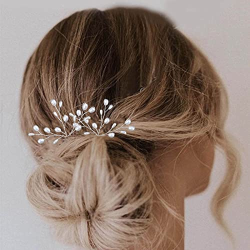Wendalern Pasador de Pelo de Perlas para Novia, Horquilla de Perlas Cultivadas de Plata en Forma de U, Accesorio Decorativo para el Cabello para Mujeres y Niñas, Boda