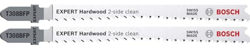 Bosch 2x Hoja de sierra de calar EXPERT Hardwood 2-side clean T308BFP (para Tableros recubiertos de plástico, Encimera de cocina, Longitud 117 mm, Professional Accesorios Sierra de calar)