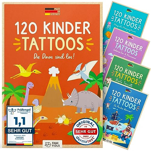 Famifidus 120 hautfreundliche Kinder Tattoos I I Dermatologisch SEHR GUT I Kindertattoos MADE IN GERMANY I Tattoo Kinder I Unsere Tattoos für Kinder