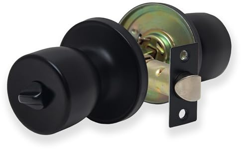 XFORT Tulip Privacy Knob Set Matt Black, Keyless Door Knob with Lock for Internal Wooden Bathroom Doors